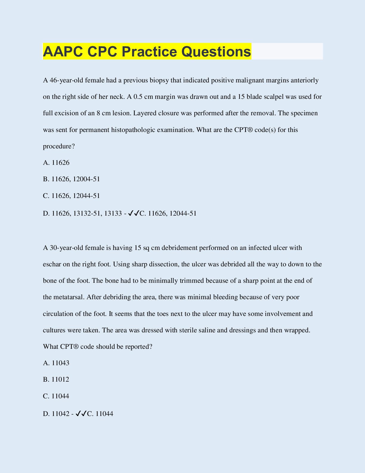 Preview of AAPC CPC Practice Questions